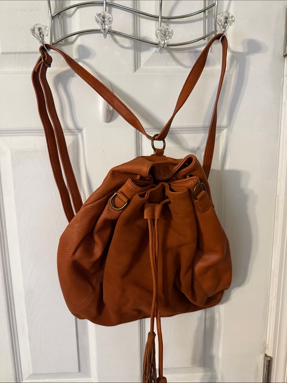 American Eagle Outfitters Cognac Drawstring Backpack with Tassel